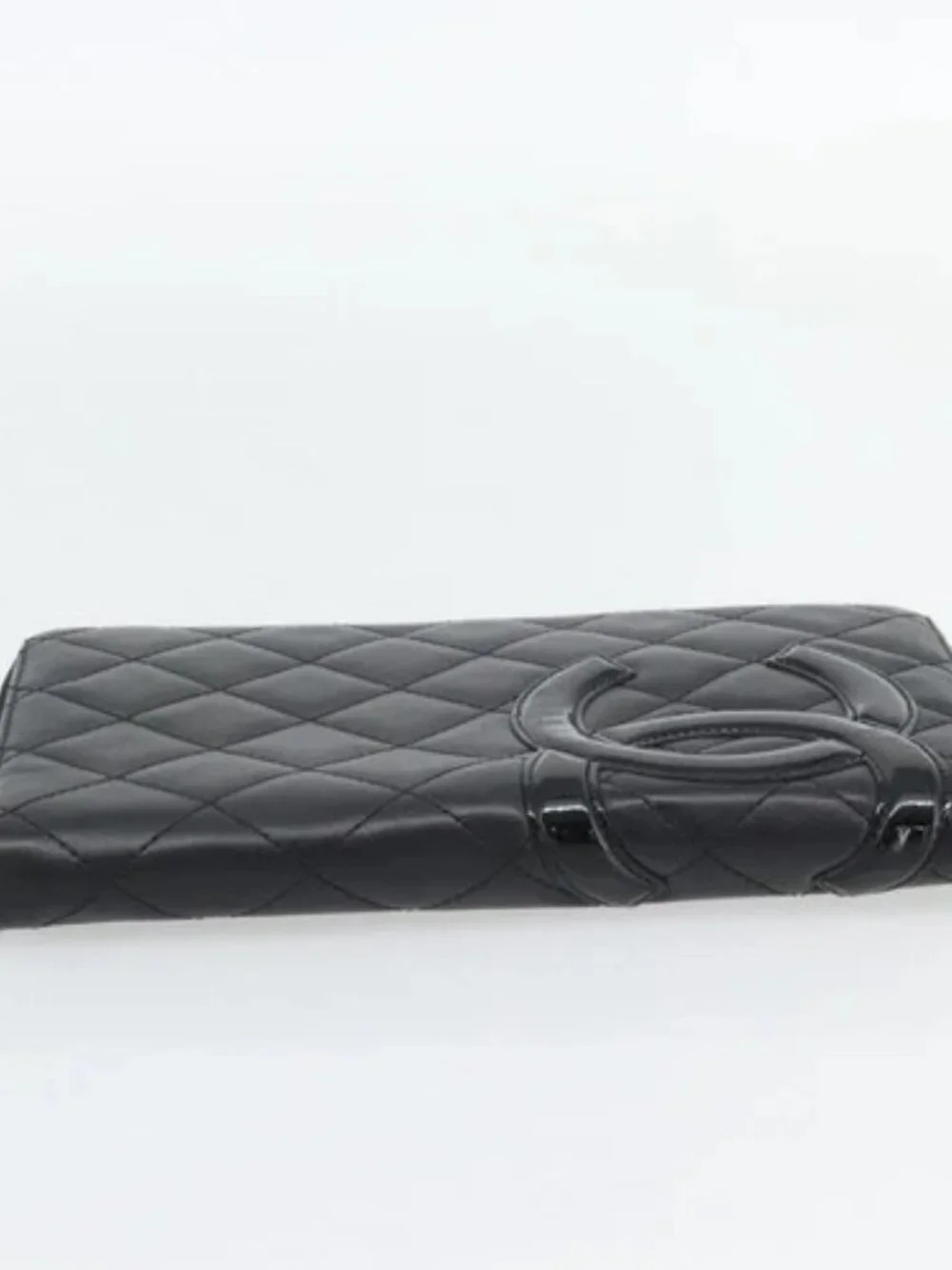 CHANEL Matelasse Cambon Line Long Wallet Leather Black Silver CC Auth 181675V